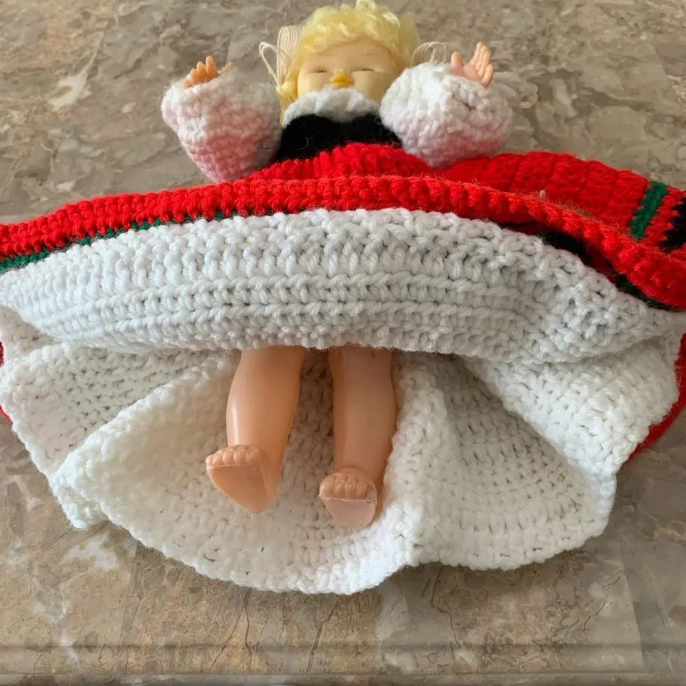 Vintage doll with hand knitted clothes, adorable, rare find, size 13 in
